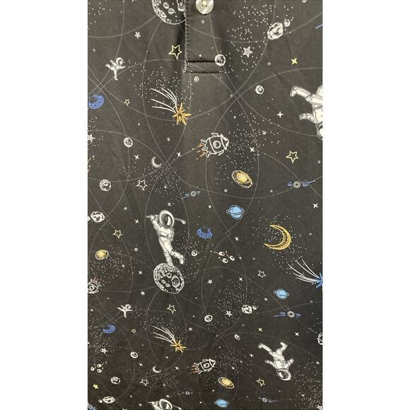 Waggle Golf Polo Shirt Mens L Black Astronaut Space Print Mission Albatross - Picture 2 of 8